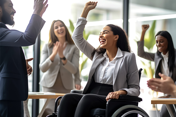 Person at work in wheelchair.